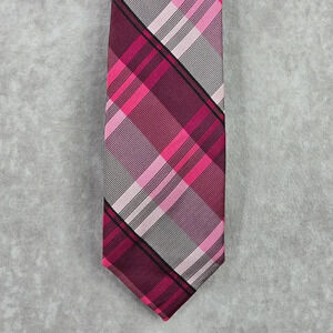 J.Ferrar Pink Plaid‎ Stripe Tartan Geometric 100% Polyester Men's Neck Tie NWOT